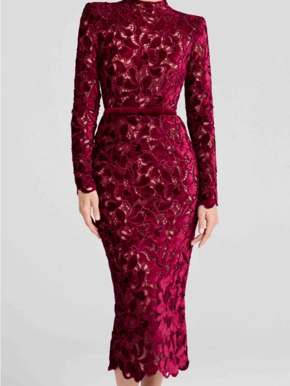 Women’s Burgundy Lace Long-Sleeve Dress